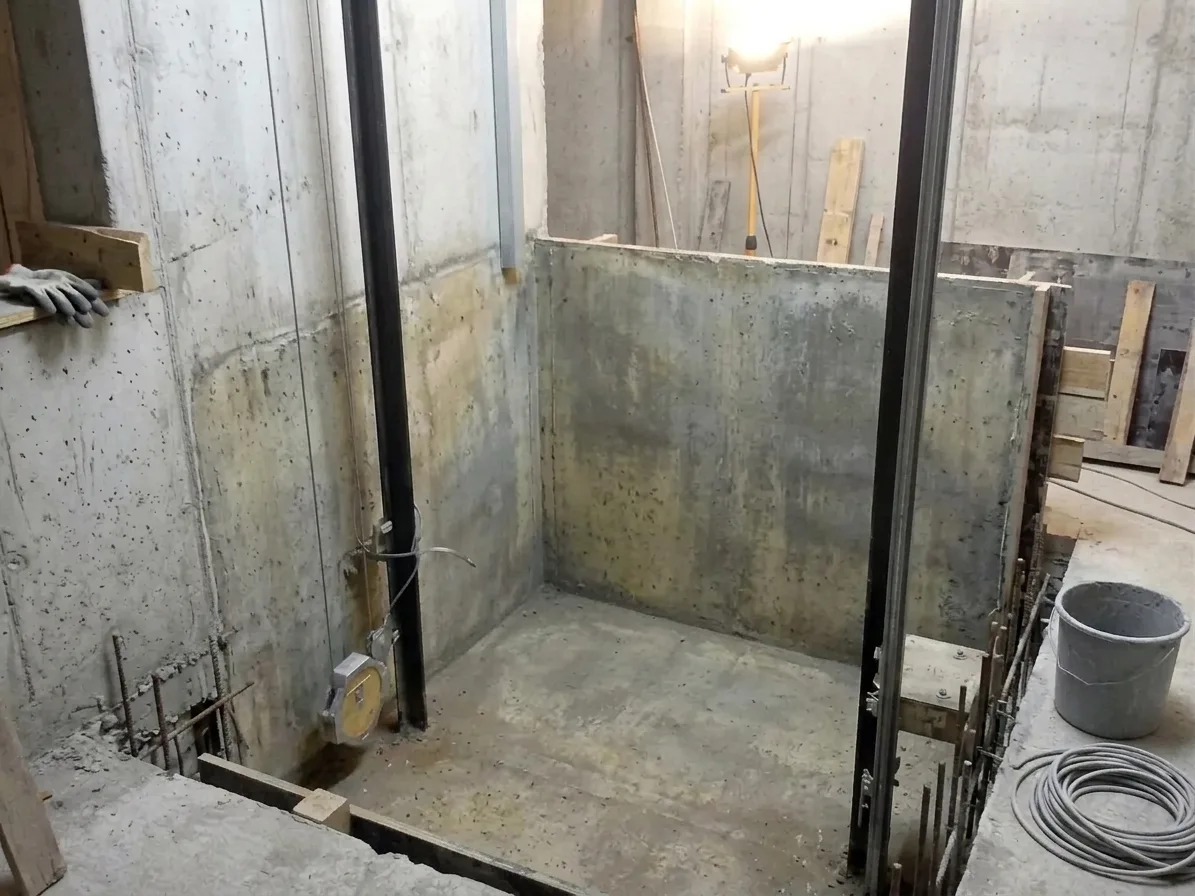 Cuvelage de fosse d'ascenseur dans l'Hérault — avant (chantier 2)