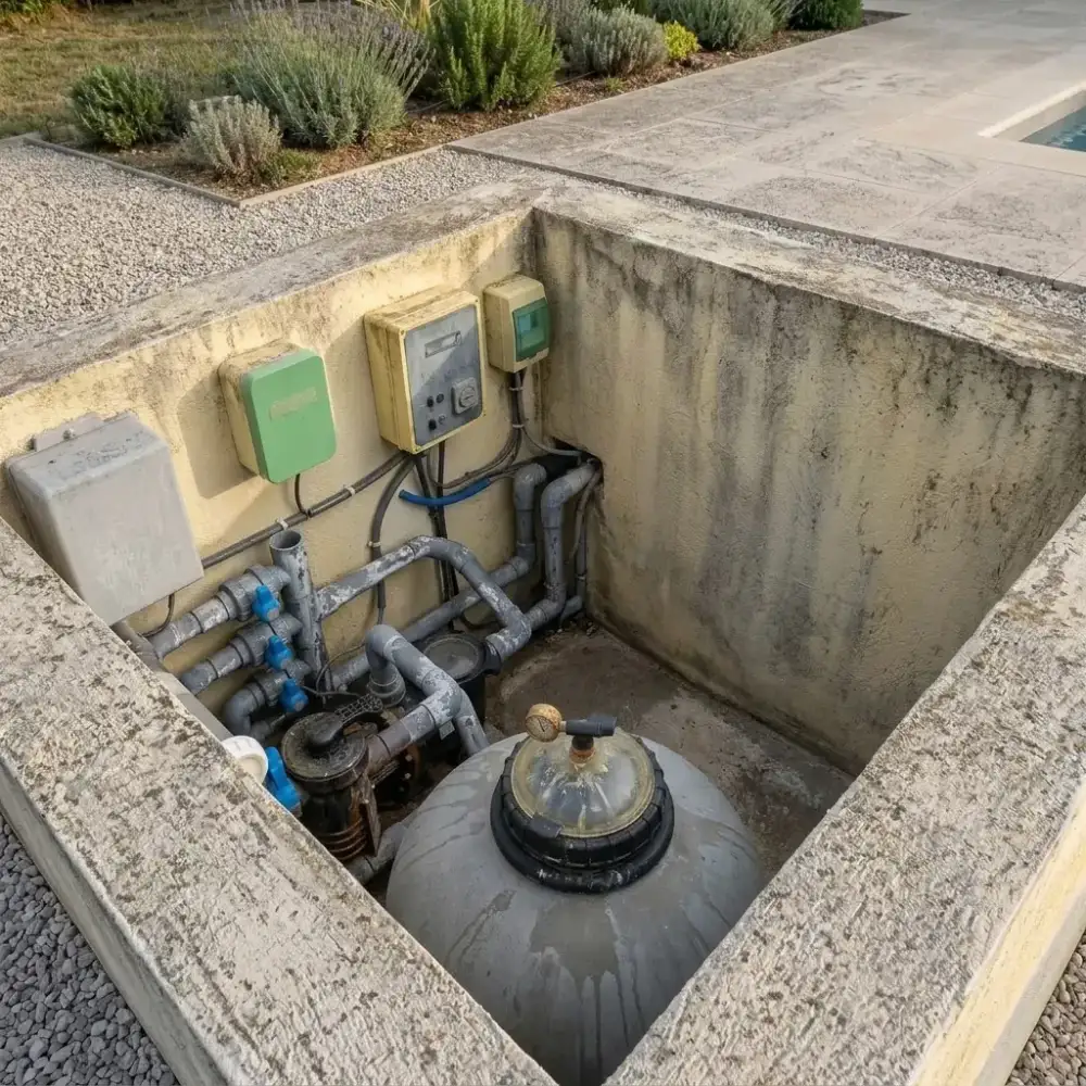 Étanchéité de local technique enterré dans l'Hérault — avant (chantier 4)